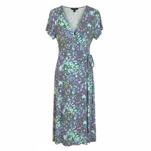 Lands' End Floral Faux Wrap Short Sleeve Jersey Midi Dress Purple Green Size 1X